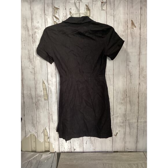 BCBGeneration Size 2 Black Linen Blend Faux Wrap Button-Side Mini Dress - Picture 2 of 5